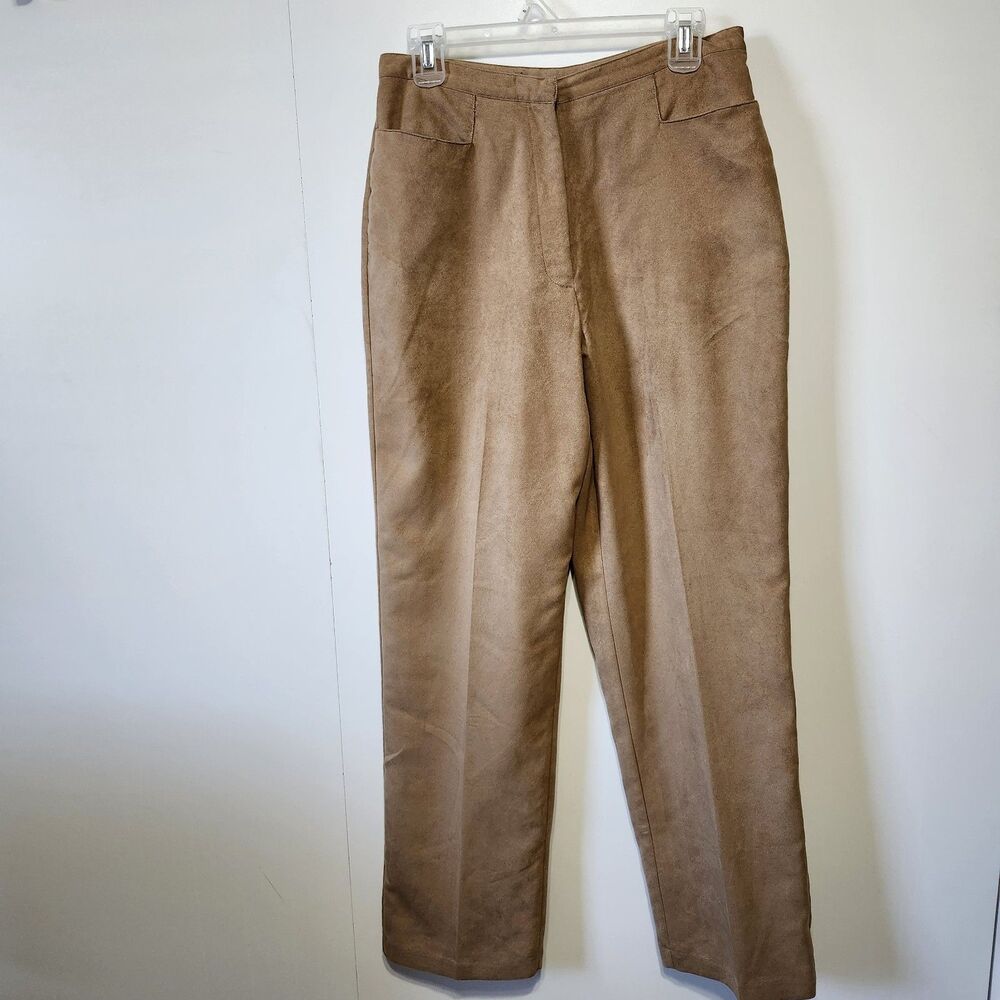 Vintage Worthington Tan Suede Straight Leg High Rise Suit Dress Pants Size 10